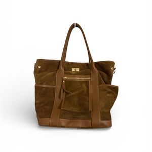 La Via Firenze Hobo Tote Genuine Leather with shoulder strap Camel Brown Suede